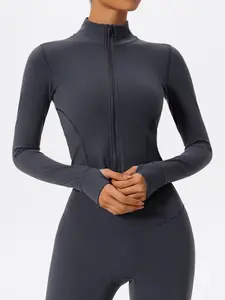 Women's Slim-Fit Zip-Up Yoga Jacket, Lightweight Casual Outdoor Fitness Long Sleeve Top, Short Length, Waist-Cinch Design, Fall Wear, Lightweight Sports Jacket