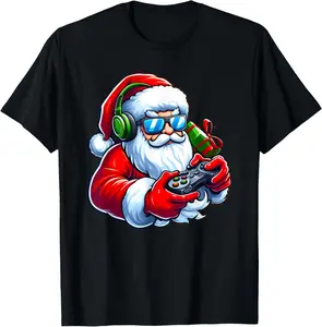 [100% Cotton] Cool Santa Gamer Controller Gaming Video Game Christmas T-Shirt