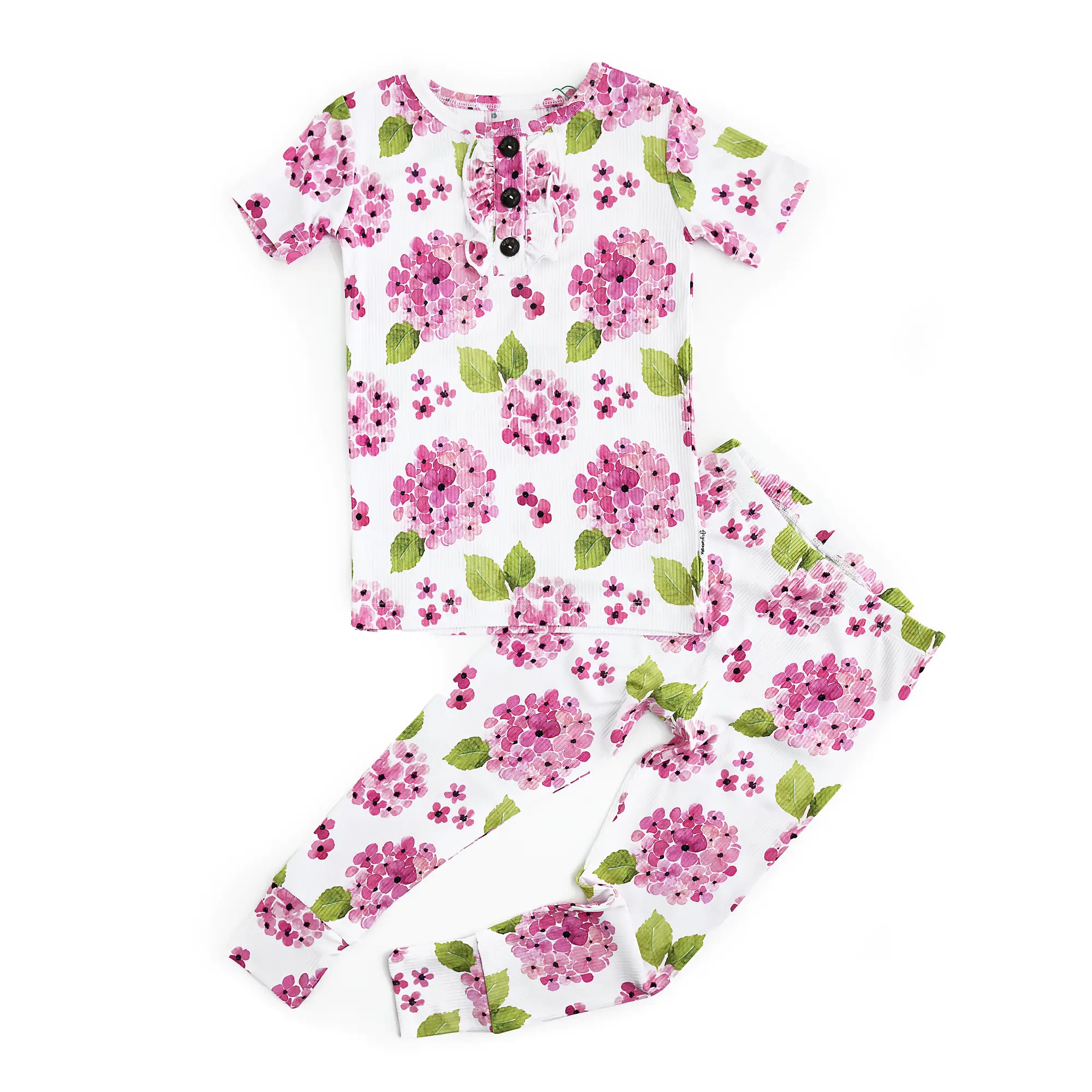 Annika Ruffle Two Piece Set Bamboo Ribbed Floral Lounge Set Kids