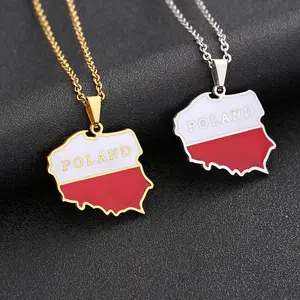 hot-selling stainless steel Poland map necklace men and women fashion geometric titanium steel couple necklace  jewelry
