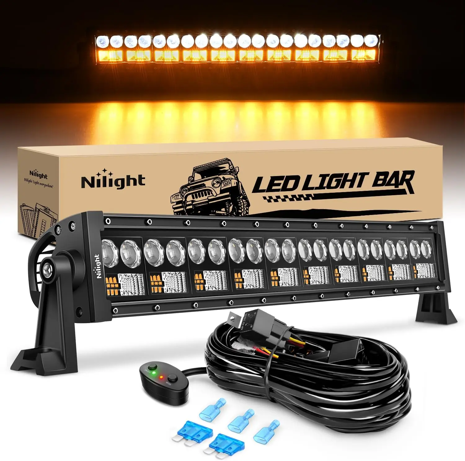 Nilight LED Light Bar 7D 22Inch 150W Spot Flood Combo Beam Amber White LED Work Light Offroad Lighting LED Driving Lights Fog Light Lightbar Led Backlights, Led Car Lights, 150W Power Output