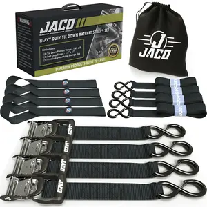 Heavy Duty Ratchet Tie Down Straps with Soft Loops (1.6" x 8 ft) | AAR Certified Break Strength (5,208 lbs)