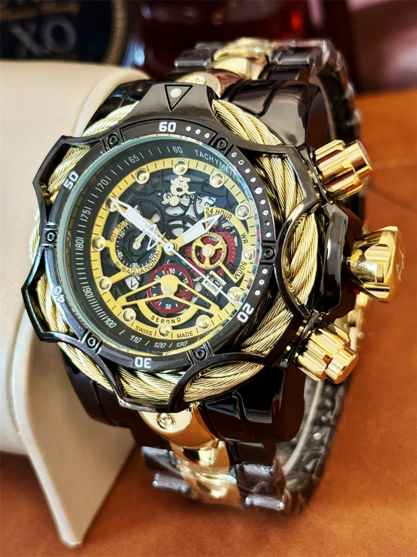 Luxury Men's Quartz Watch, High-End Golden Alloy Case, Round Analog Dial, Buckle Closure, Casual Fashion Wristwatch, Perfect Gift Box Included