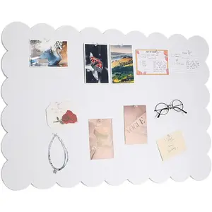 1 count Scalloped Felt Bulletin Board, 35.4x23.6Inch Foldable Picture Boards with 20 Pushpins Self-Adhesive Vision Board Decorative Pin Board for Mother's Day Wall  Office(Creamy White)