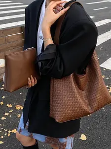 〖Valentines Day〗Women's Plain Handbag Tote Bag, Woven Design, Large Capacity Fall Winter Fashion Pants Bag, Casual Versatile Daily Use, Commuter Tote Bag, Everyday Bags, Trendy Versatile Bag