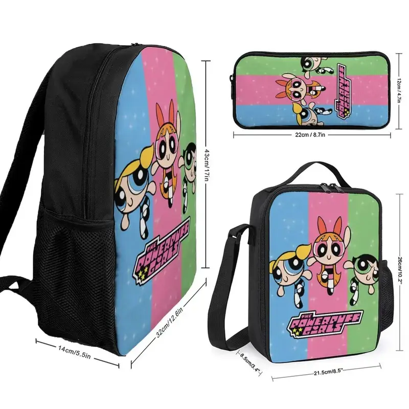 The Powerpuff Gi-rls Backpack 3 Piece Set Travel Daypack Combination, Back to School Gifts