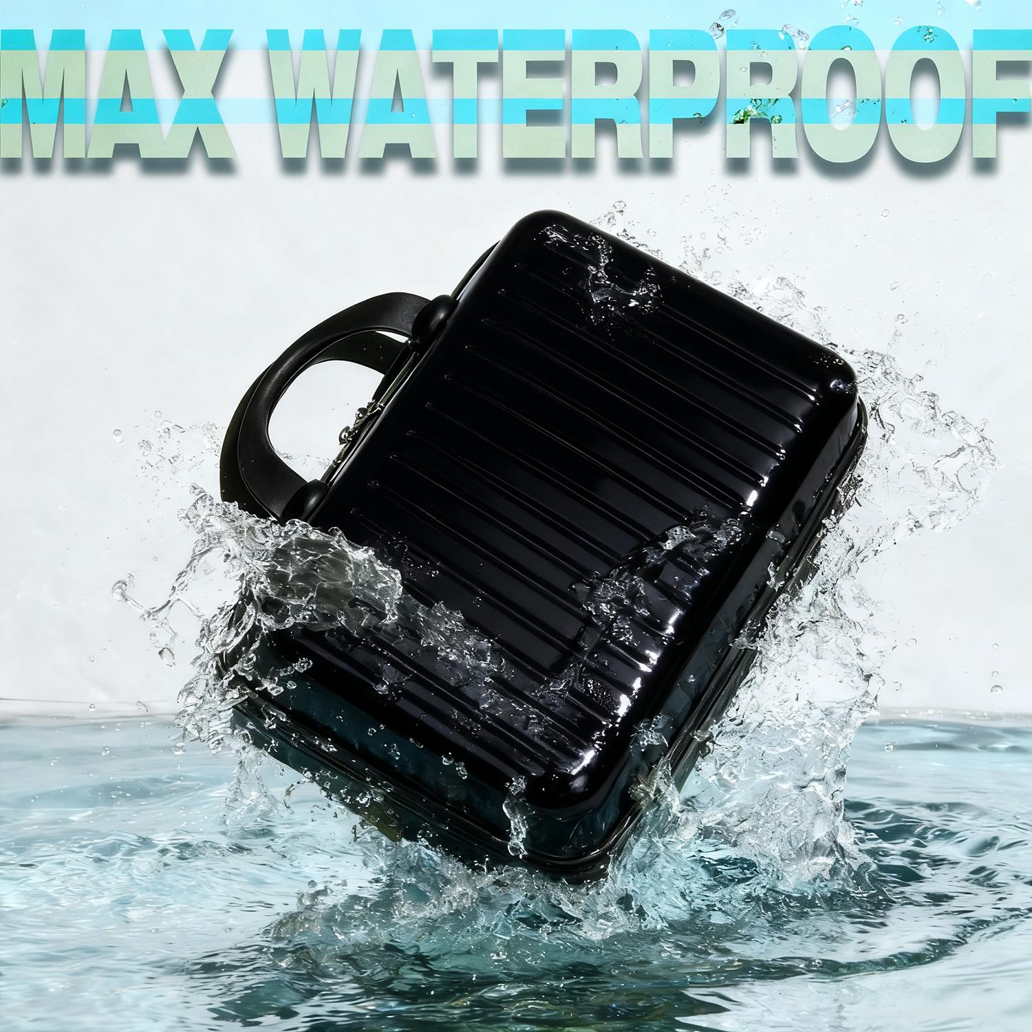 Black Vertical Stripe Hard Shell Makeup Case | Portable Mini Travel Cosmetic Organizer with Elastic Straps | Durable ABS Vanity Bag