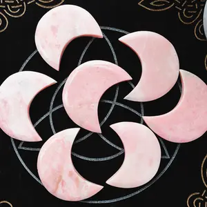 Natural Crystal Pink Opal Moon Carving | Manifest Love & Inner Peace