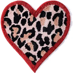 Red Leopard Print Heart Shaped Rug, 24 Inch Soft Plush Leopard Print Rug with Non Slip Backing, Downtown Girl Room Decor for Bedroom, Dorm and Vanity