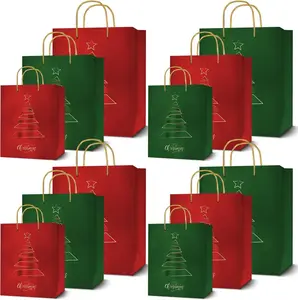 easykart labels Christmas Gift Bags - Red & Green Metallic & Texture Finish with Golden & Spot Gloss Xmas Tree - Assorted Sizes With Handle