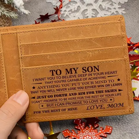 Mom to Son Engraved Wallet - Leather Wallet for Son From Mom - Mens Wallet - Christmas Gift for Son - Perfect Gift for Graduation, Birthday