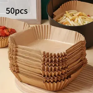 50pcs Air Fryer Liners for Baking, Non-Stick Paper for Healthier Cooking, Easy Clean Single Layer Paper for Home & Commercial Use, Baking Supplies