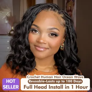 Toyotress Human Ocean Wave 10-14 Inch 1 Pack 50G Feather-Line Invisible Crochet Hair For Black Women Natural/human hair bundle/feather line crochet hair/ hair extention//1 hour Install/Human Body Wave/ Reuseable 100 reps/ human hair bundles