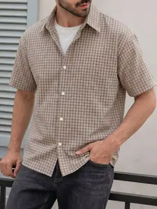 Men's Classic Casual Plaid Checked Short Sleeve Shirt, 120D Four-Way Stretch Comfortable Fabric, Spring Summer Daily Wear, Versatile Street Style