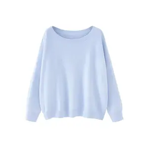 Women's Casual Drop Shoulder Sweater, Plain Scoop Neck Long Sleeve Basic Knit Pullover for Fall and Winter, Knitting