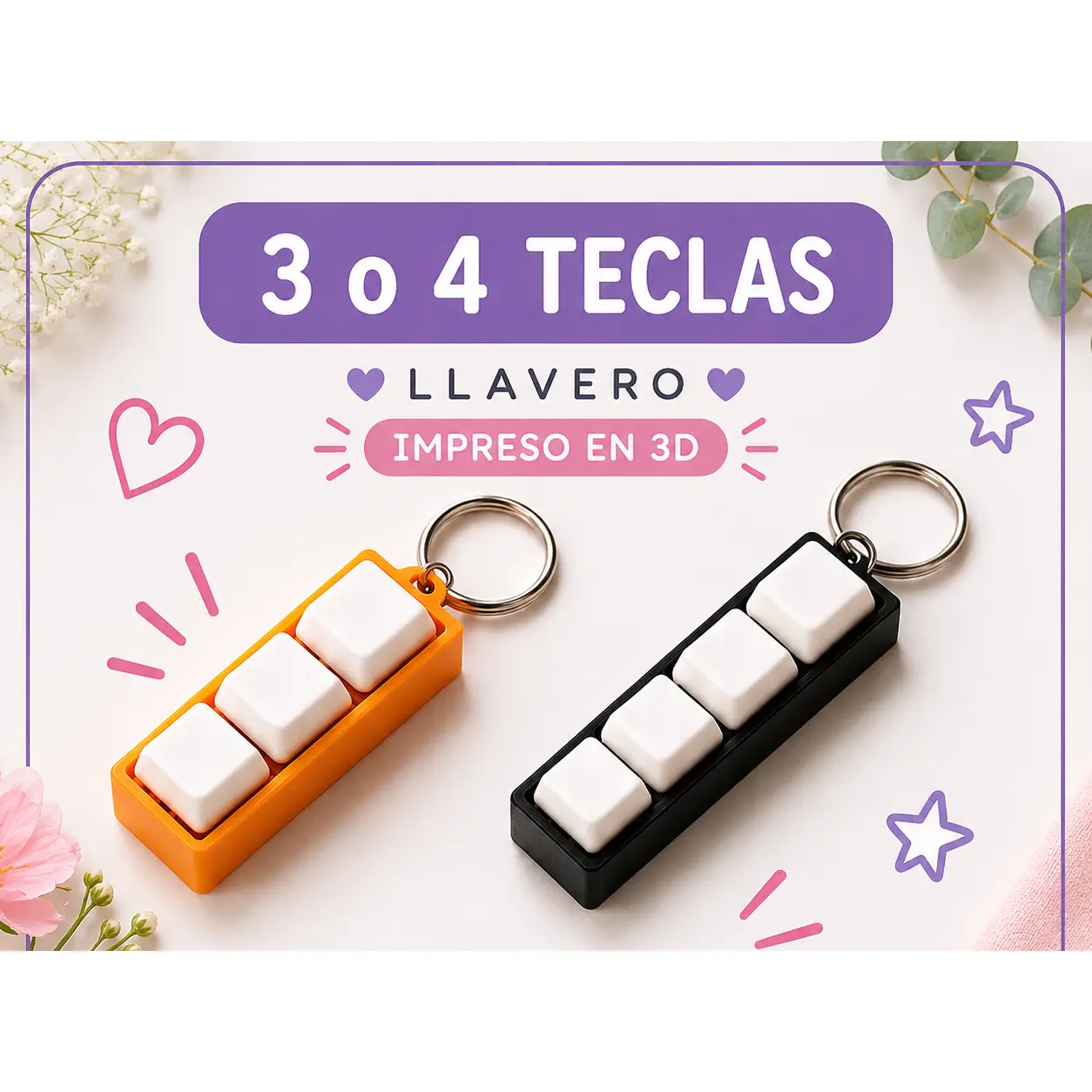 3 or 4 Key Fidget Keychain | 3D Printed