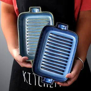 Creative Ceramic Baking Tray, 4 Counts Non-stick Baking Pan with Handle, Baking Tool for Cheese Bread Pizza Noodle, Kitchen Accessories