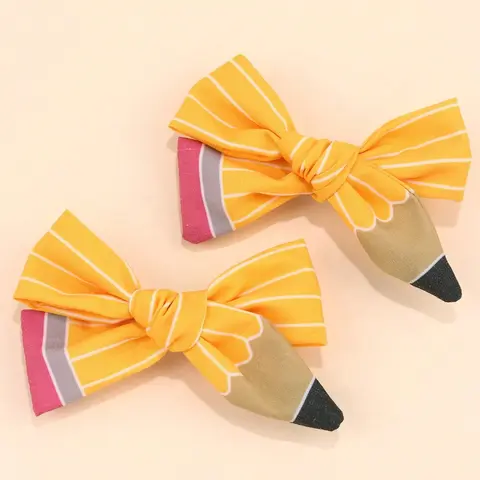 2pcs Back To School Season Pencil Hair Bow Clips,White Line Ponytail Holder Ribbon Grosgrain Bow Alligator Hair Clips,Women Fashion Hair Accessory Cute Hair Accessories For First Day Of School Girl Student Cheerleader, Bows For Hair, Super Cute Clips