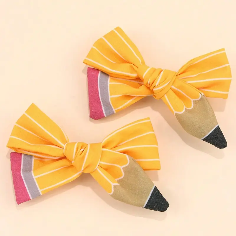 2pcs Back To School Season Pencil Hair Bow Clips,White Line Ponytail Holder Ribbon Grosgrain Bow Alligator Hair Clips,Women Fashion Hair Accessory Cute Hair Accessories For First Day Of School Girl Student Cheerleader, Bows For Hair, Super Cute Clips