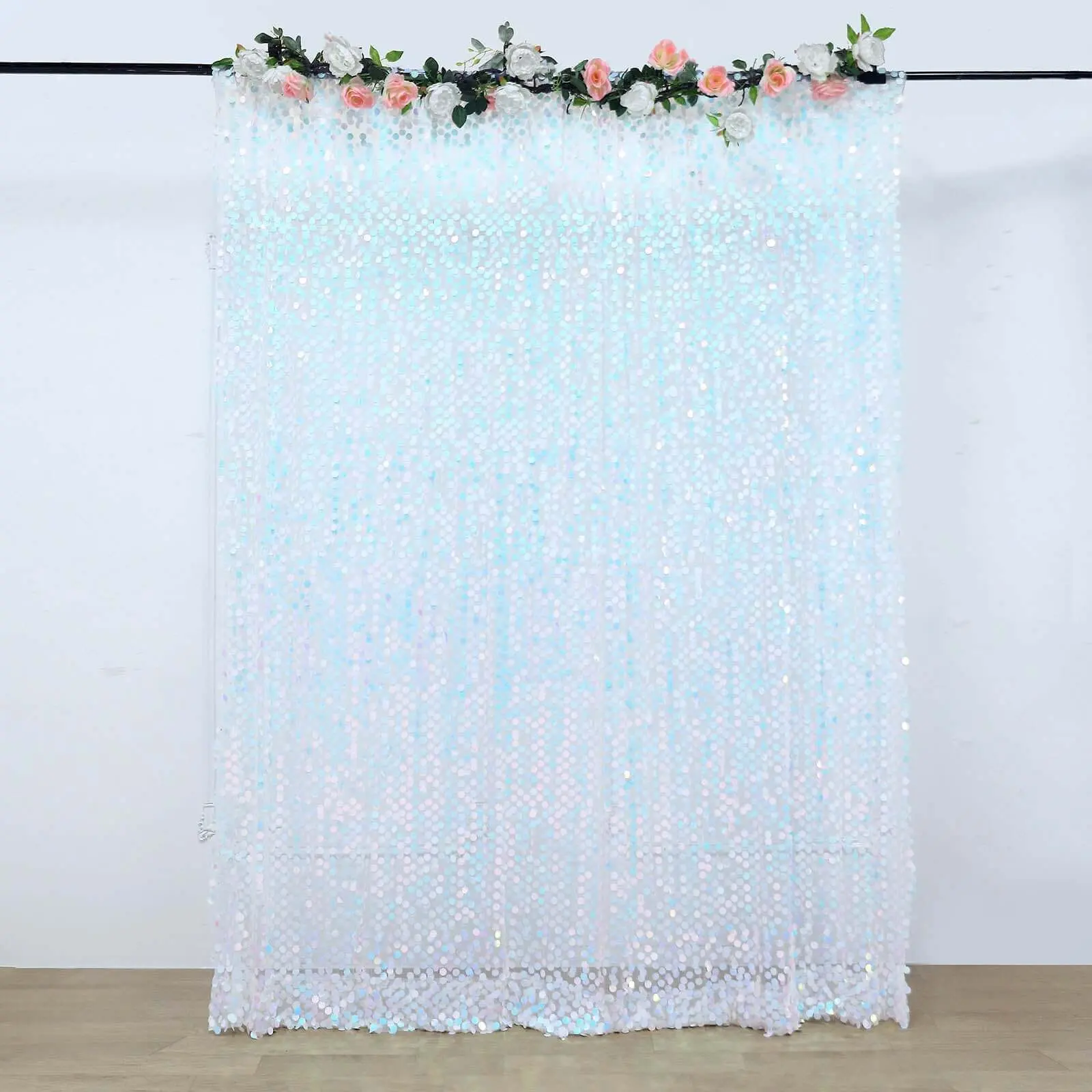 8ftx8ft Iridescent Blue 1-Piece Big Payette Sequin Drape Curtain - Wipeable Sequins Backdrop Panels, Party Decor, Indoor Photo Backdrop for Weddings, Indoor Backdrops