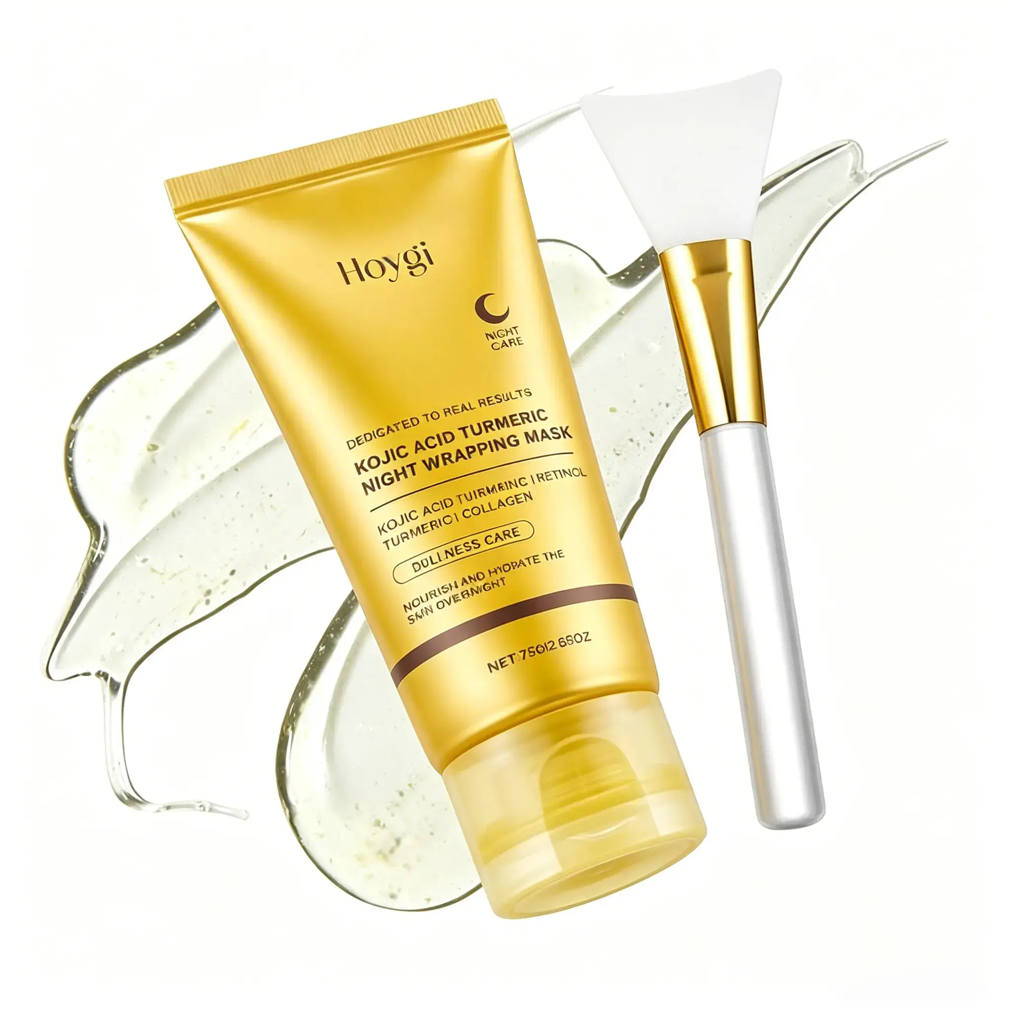 Kojic Acid Turmeric Night Wrapping Mask 75g/2.65oz, Retinol Collagen Overnight Facial Mask with Applicator Brush, Hydrating Daily Skin Care Mask