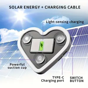 Solar Powered Heart Shape Light, Pink Car Interior Wireless LED Light, Portable USB Rechargeable, Car Triangle Window LED Night Light