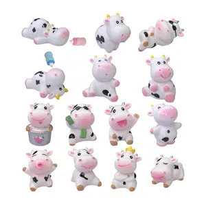 16 Pcs Cute Cows，Mini Animals Miniature Resin Cow Figures, Fairy Garden Moss Landscape Ornaments for Outdoor Decoration,Home Décor,Cake Decoration,DIY Crafts