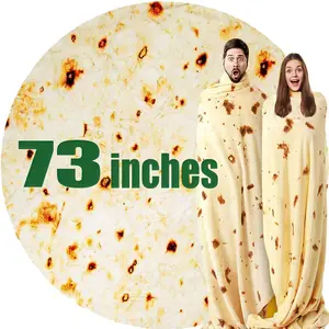 73in White Elephant Gifts for Adults Useful Burrito Tortilla Blanket Funny Throw Blankets Women Men Round Soft Flannel Taco Food Novelty Gag