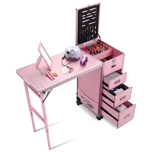 Byootique Rolling Manicure Table Nail Desk Workstation Trolley for Both Lefty & Righty
