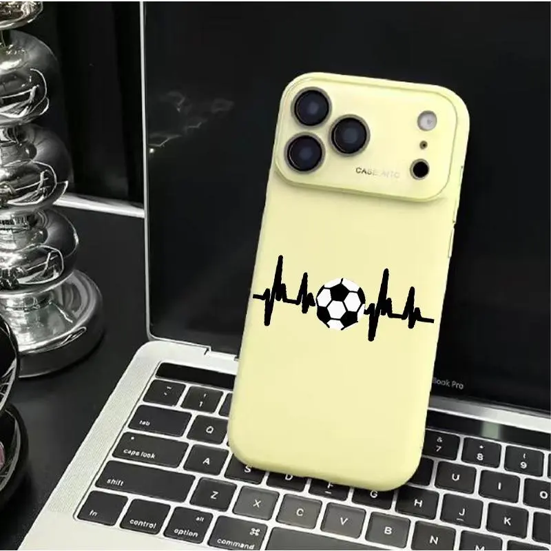 iPhone Case with Heartbeat Pattern and Soccer Motif-Features precision-cut button protection around the edges, a stylish large cutout, and a liquid-like finish-Includes camera protection, compatible with iPhone 17/16/15/14 Pro Max| High-end fashion phone