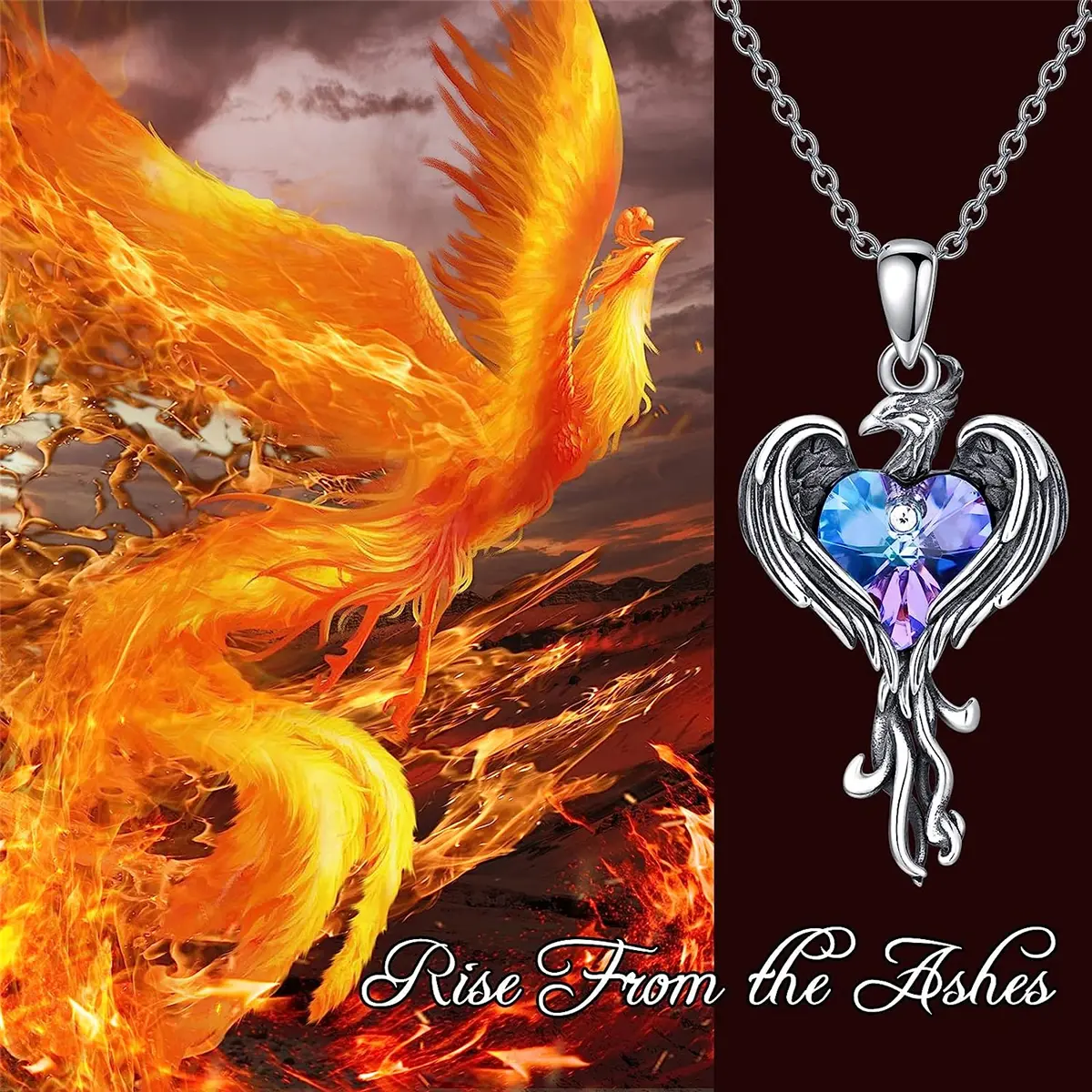 Ornamental Necklace for Women, Handcrafted Vintage-inspired Stainless Steel Phoenix Pendant with Sparkling Crystals, Elegant Jewelry Gift, Ornamental Necklaces, Anniversary, Bird Charm Accessory