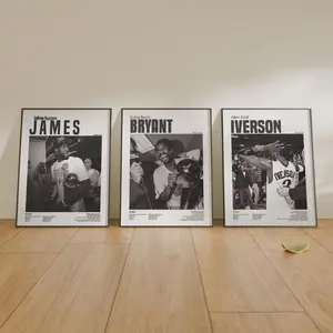 Basketball Trio, Lebron James, Kobe Bryant, Allen Iverson And Surprise Player Design , 18x24 DIGITAL, FHD Wall Decor, Wall Hangings Poster (PRODUCT DOES NOT INCLUDE FRAME)