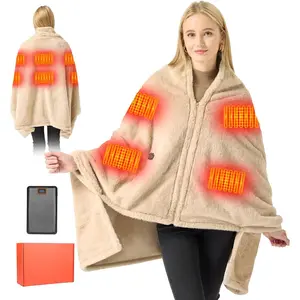 Heated Throw Blanket Graphene Electric Heated Shawl 20000mAh 7.4V Battery Operated Fast Heating with 3 Temperature Levels Portable Wearable Cordless Heated Wrap Khaki