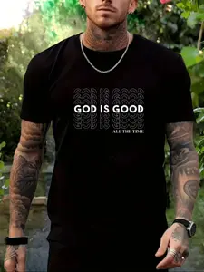 Men's Letter Print Round Neck Tee, Regular Fit Casual Short Sleeve Crew Neck T-shirt for Daily Wear, Men's Top for All Seasons, Athletic T Shirt