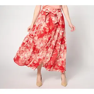 QVC BEAUTIFUL by Lawrence Zarian Petite, Printed, Faux Wrap Midi Skirt for Women