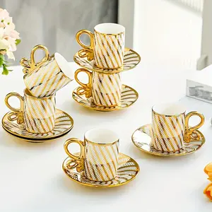 12pcs Luxury Ceramic Coffee Cup & Saucer Set - 3.04Oz, Perfect For Afternoon Tea, Parties & More - Handwash Only