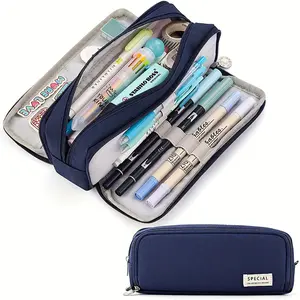 Korean Three-Layer Practical Pencil Case, Expandable Oxford Cloth (polyester) Stationery Box, Multi-Functional Storage Bag for Students, Office Stationery Supplies
