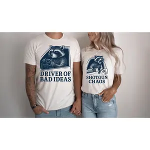 Funny Couple Raccoon Shirts – Shotgun Chaos & Driver of Bad Ideas – Matching Driving Humor Tees – Cute Animal Lover Gift T-Shirts, Sarcastic