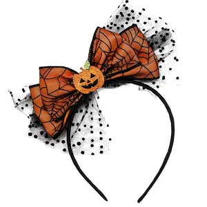 Pumpkin Headbands for Women Girls, Halloween Headband Cute Spider Web Bow Halloween Hair Accessories