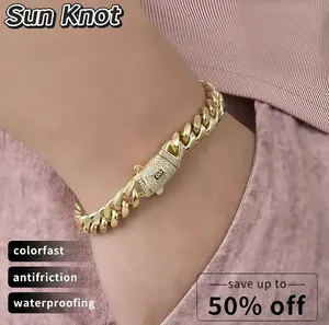 14K Gold-Plated Cuban bracelet. The new craftsmanship and classic white stone inlay design are dazzling. Miami Cuban bracelet combines tradition and fashion. The best gift for him/her. 6mm8inch  women