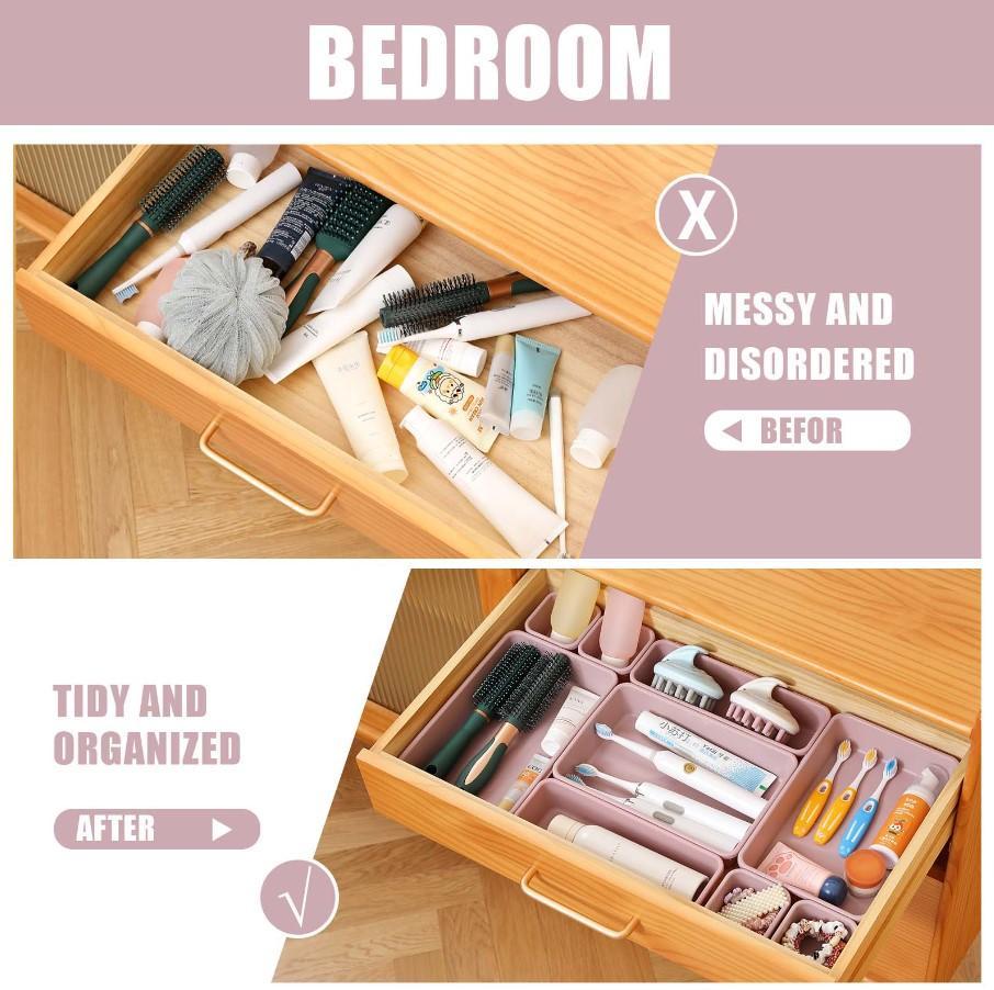 16 Pack Drawer Organizers Plastic Storage Bins 3 Size Versatile Drawer Trays For Bathroom Makeup Bedroom Vanity Kitchen Gadgets Office Desk Accessories Lightweight Washable Storage Boxes