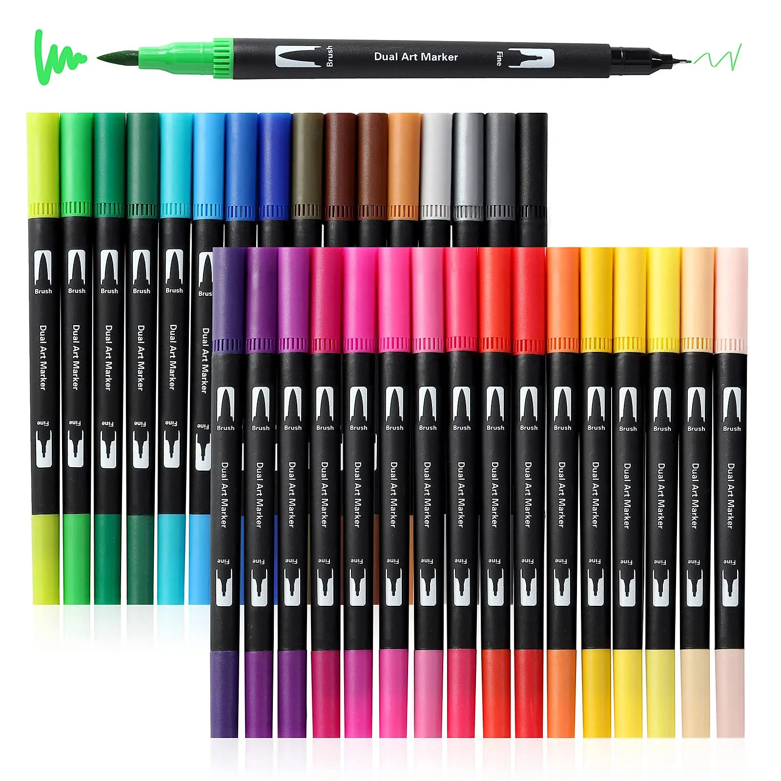 Art Markers Brush Pen, Markers for Adult Coloring Books No Bleeding,32 Colored Pens Fine Point Highlighter Pen & Brush for Adult Kids Coloring Journaling Note Taking Planner
