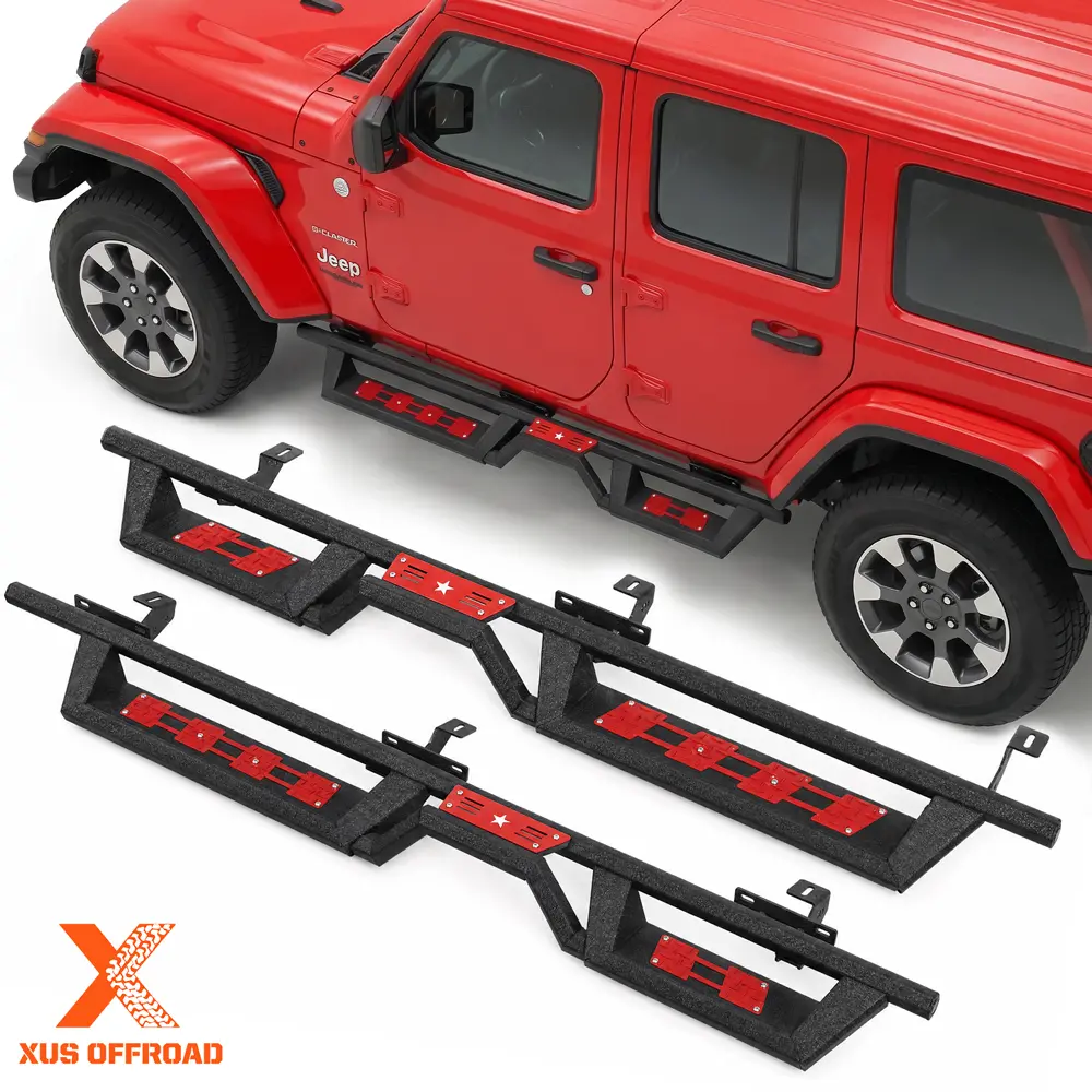 Black Powder Coated Nerf Bars with 2-Stairs Design & Switchable 2-Color Pedals, Running Boards Compatible for 2018-2026 Jeep Wrangler JL 4 Door, Automotive Accessories for Car