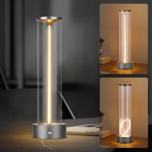 Cordless Portable LED Magnetic Filament Table Lamp, Rechargeable Battery Operated Nightstand Desk Lamp, Three-Level Dimmable Suitable for Bars/Cafes/Restaurants/Bedrooms/Camping Site (Grey)