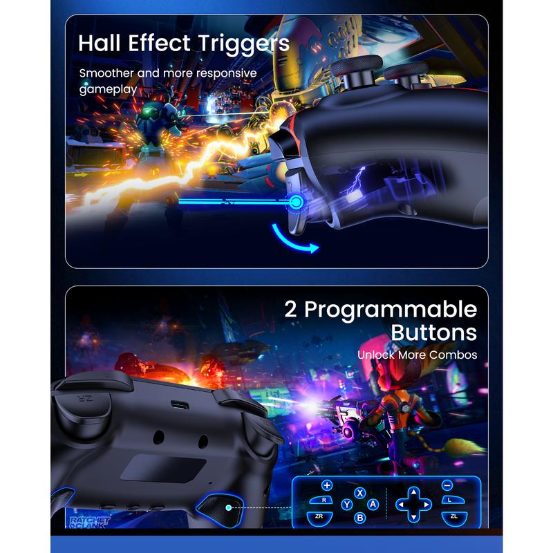 Switch 2 Controller for Nintendo Switch 2/Switch/OLED/Lite Controllers, Wireless Switch Controller with Charging Dock, Switch Pro Controller with Hall Effect, Programmable, Turbo and Vibration, Pumpkin Glow