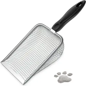 Cat Litter Scoop,Sturdy Litter Cleaner Corner Shovel,Stainless Steel Mesh Litter Shovel,Easy to Clean Reptile Terrarium Sand Waste,Beach Shovel(Black)