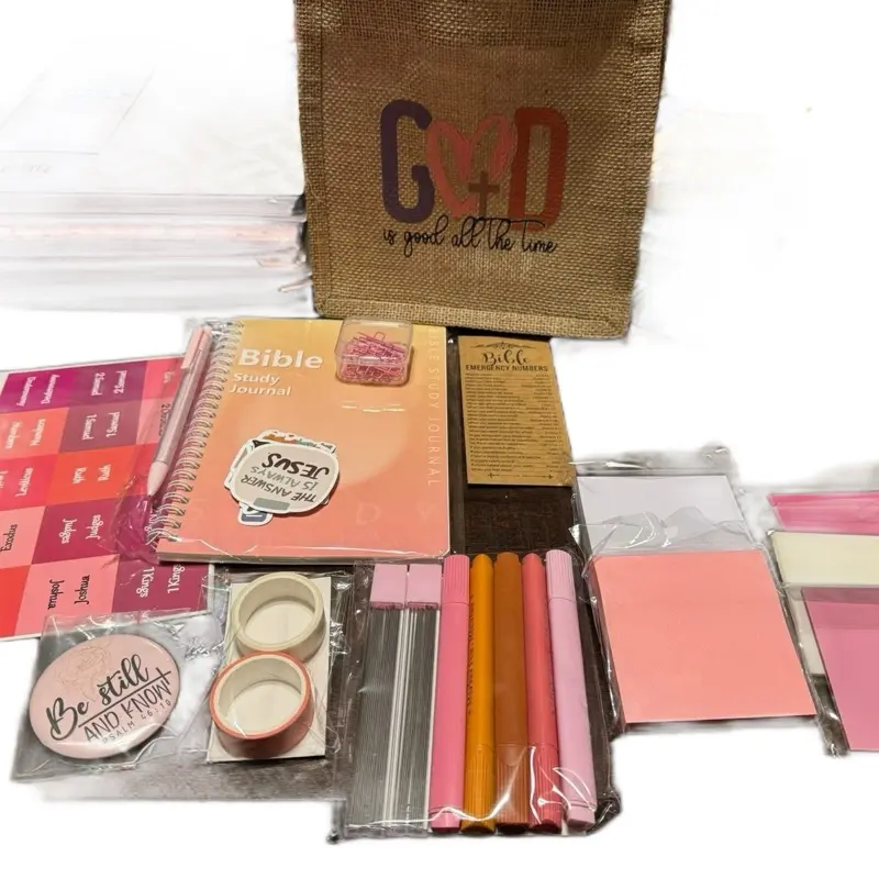 Bible Study Journaling Tote Bag With Bible Study Supplies.
