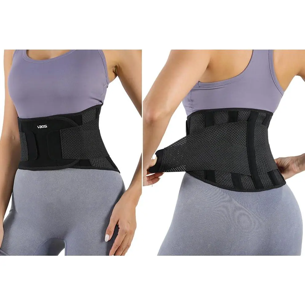 Lightweight Compression Lumbar Back Brace for Lower Back Pain Relief, Adjustable Healthcare Waist-Hip Belt for Sciatic Nerve Support (Black, Medium)