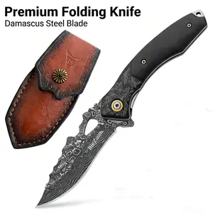 A high-quality stainless steel folding chef’s knife featuring a corrosion-textured hand-forged blade, dual rivet handle design, leather sheath included; durable and sharp—ideal for cooking and cutting; dedicated chef kitchen knife.