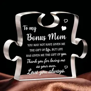 Acrylic Puzzle Shaped Plaque, 1 Count Letter for Bonus Mom, Birthday Gift for Mom, Home Decor Gifts, Gift for Mom, Gift for Bonus Mom, Signs, Heart Plaque